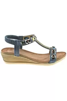 Brizia Jeweled Elasticated Halter Back Wedge Sandal