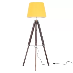 Clipper Light Wood Tripod Floor Lamp with Mustard Aspen Shade