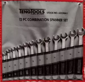 Teng Tools 6512mm1 12 Piece Combination Spanner Set 8 - 19mm in Tool Roll