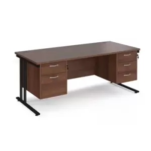 Office Desk Rectangular Desk 1800mm With Double Pedestal Walnut Top With Black Frame 800mm Depth Maestro 25 MC18P23KW