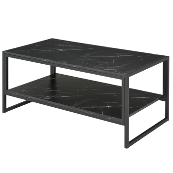 HOMCOM Two-Tier Laminate Marble Print Table Top Coffee Table w/ Metal Frame Foot Pads Elegant Modern Style 2 Shelves Home Display Storage Unit Living