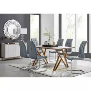 Furniture Box Taranto Oak Effect Dining Table and 6 Grey Murano Chairs