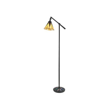 Interiors Dark star - 1 Light Task Floor Lamp Satin Black With Glass Inserts, Tiffany Style, E14