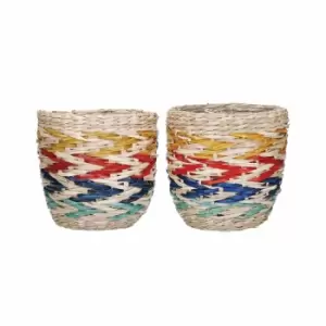 Kitchencraft Set Of 2 Seagrass Planters With Rainbow Stripe Design