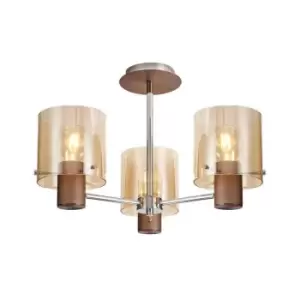 Luminosa Semi Ceiling Light, 3 x E27, Mocha, Amber Glass