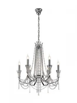 Ceiling Chandelier Pendant 6 Light E14 Polished Chrome, Crystal