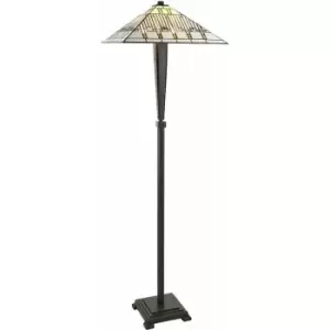 Loops - 1.7m Tiffany Floor Lamp Dark Bronze & Stained Glass Shade Free Standing i00024