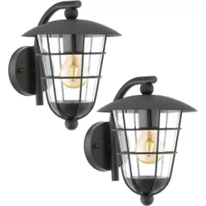 2 PACK IP44 Outdoor Wall Light Black Lantern Glass Shade 60W E27 Porch Lamp