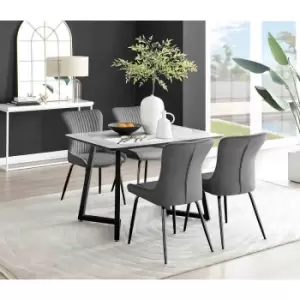 Furniture Box Carson White Marble Effect Dining Table and 4 Dark Grey Nora Black Leg Chairs