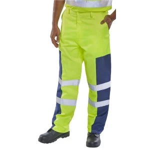 Click Workwear Trousers Hi Vis Nylon Patch YellowNavy 30 Long Ref