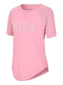 Nike Girls Dry Trophy Short Sleeve Top, Pink/White Size M Women