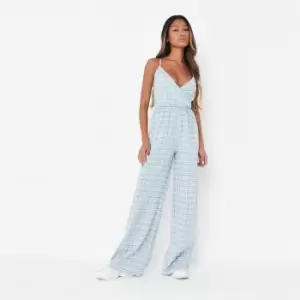 Missguided Front Wide Leg Jumpsuit Check - Blue