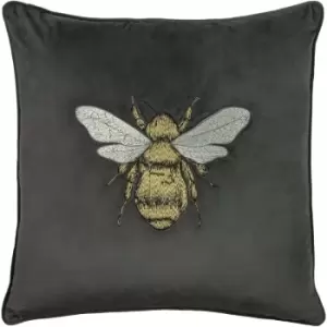 Paoletti Hortus Bee Cushion Cover (50cm x 50cm) (Charcoal) - Charcoal