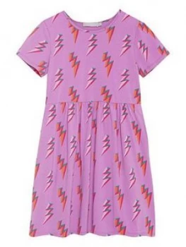 Mintie By Mint Velvet Girls Lightning Print Jersey Short Sleeve Dress - Purple