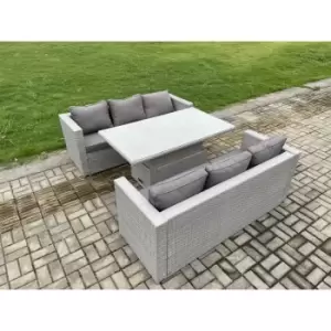 Fimous 6 Seater Outdoor Light Grey Rattan Lounge Complete Sofa Set with Height Adjustable Table