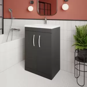 Nuie Athena Floor Standing 2-Door Vanity Unit with Basin-3 600mm Wide - Gloss Grey