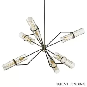 Raef 6 Light Chandelier Textured Bronze Brushed Brass, Glass