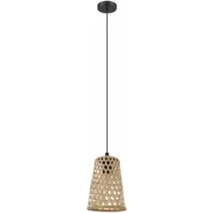 Hanging Ceiling Pendant Light Black & Wicker 1 x 40W E27 Hallway Feature Lamp