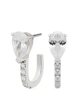 Simply Silver Sterling Silver 925 Cubic Zirconia Pear Cut U Bend Hoop Earrings, Silver, Women