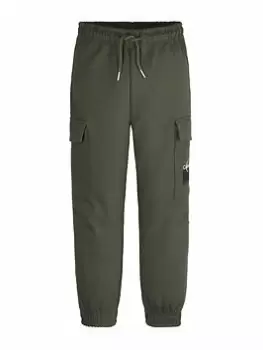 Calvin Klein Jeans Boys Gradient Logo Cargo Sweatpants - Dark Green, Dark Green, Size 12 Years