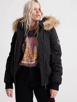 Superdry Microfibre Bomber Jacket - Black, Size 12, Women