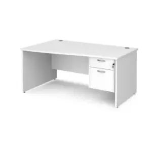 Office Desk Left Hand Wave Desk 1600mm With Pedestal White Top And Panel End Leg Maestro 25 MP16WLP2WH