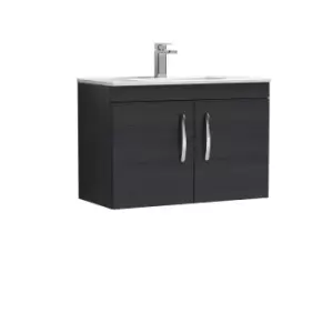 Nuie Athena 800 Wall Hung 2-door Vanity & Minimalist Basin - Black Woodgrain