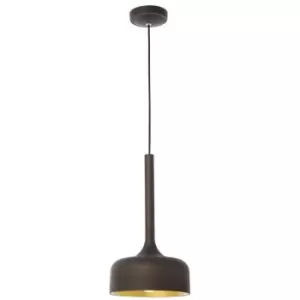 Hartford Flat Dome Pendant Ceiling Light Aluminium Dark Brown Outside Gold Inside LED E27 - Merano