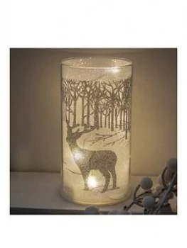 Led Glass Light Tube With Silver Reindeer Scene