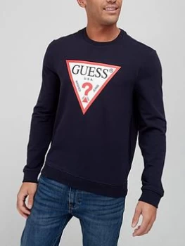 Guess Large Logo Crew Neck Sweat - Navy Size M Men