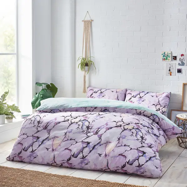 Style Lab Marble Duvet Cover and Pillowcase Set Lavender