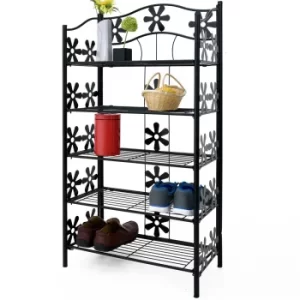 Metal Shelf Black 5 Shelves with Flowers