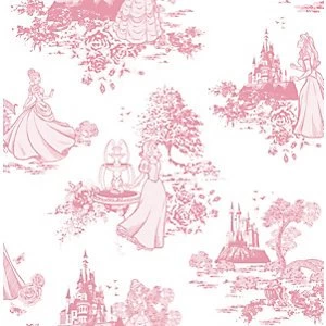 DIsney Princess Toile Pink/Cream Decorative Wallpaper - 10m