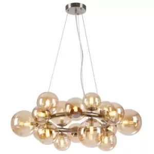 Luminosa Marshall Circular Ceiling Pendant, 16 Light G9, Satin Nickel, Amber Plated Glass