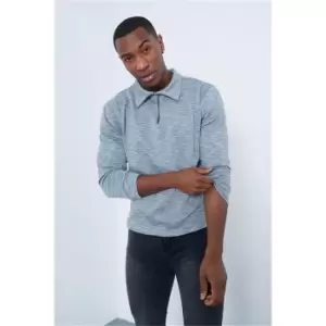 I Saw It First Jacquard Long Sleeve Polo - Blue