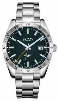 Rotary Mens Henley GMT Green Dial Stainless Steel Watch