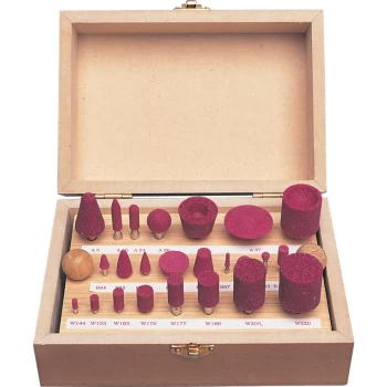 24 Piece - Assorted Aluminium Oxide Mounted Point Sets Supplied in Fitted Wooden Bench Case