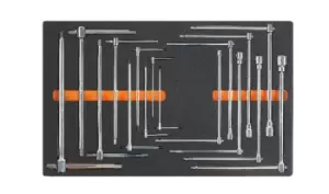 Beta Tools M65 16pc T-Handle Socket Wrench Set in Soft Tray for Roller Cabs