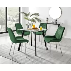 Furniturebox UK - Furniturebox Seattle Glass and Black Metal Leg Square Dining Modern Industrial Dining Table & 4 Green Pesaro Silver Leg Velvet