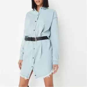 Missguided Tall Button Through Frayed Denim Shirt Dress - White