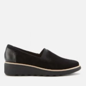 Clarks Womens Sharon Dolly Suede Wedged Loafers - Black - UK 4