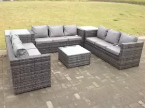 Patio 9 Seater U Shape Dark Grey Rattan Sofa Set Patio Outdoor Garden Furniture With 3 Coffee Table