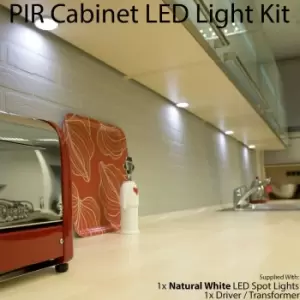 1x ALUMINIUM Ultra-Slim Round Under Cabinet Kitchen Light & Driver Kit - AUTO ON / OFF PIR - Natural White LED