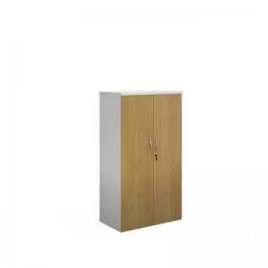 Duo double door cupboard 1440mm high with 3 shelves - white with oak