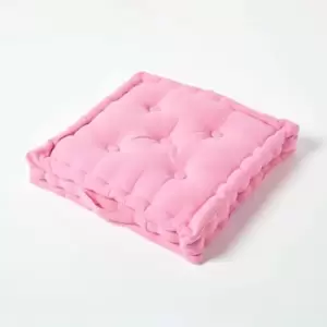 Cotton Pink Floor Cushion, 50 x 50cm - Pink - Homescapes