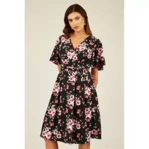 Mela London Black Floral Wrap Dress - Black