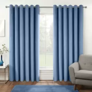 Thermal 100% Blackout Blue Velvet Curtains, 168 x 137cm (66 x 54) - Blue - Homescapes