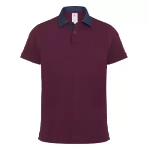 B&C Denim Mens Forward Short Sleeve Polo Shirt (S) (Denim/ Burgundy)