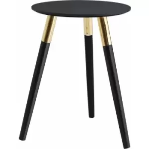 Premier Housewares - Gold Table Round Side Tables End Tables Living Room Black Oak Side Tables Living Room Veneer Tables Side Table w40 x d40 x h55cm