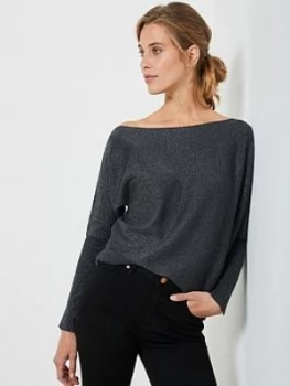 Mint Velvet Metallic Batwing Off The Shoulder Jumper - Charcoal, Size XS, Women